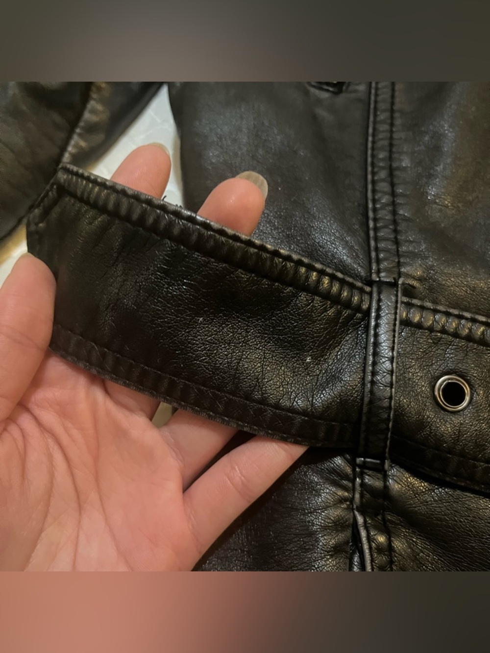 🛍️ $13 ADD-ON | Black & Silver Faux Leather Belted Button Zipper Jacket George - Picture 13 of 16